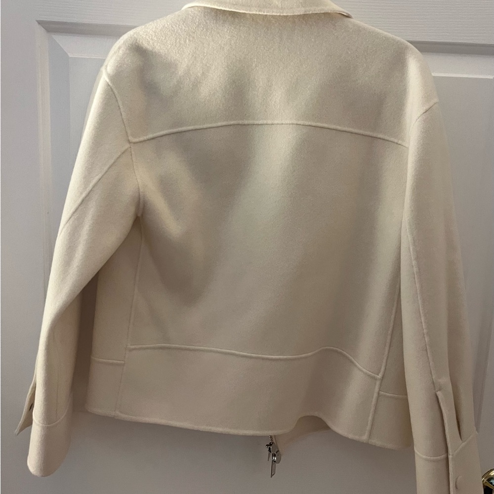 Theory NWT Oversized Moto Jacket in Double-Face Wool-Cashmere Cream 0 - Picture 10 of 11